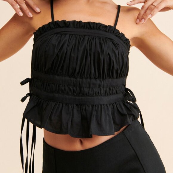 Free People Tops - Free People Black Gabby Crop Tube Womens Top Smocked Ruched Side Tie Size Large